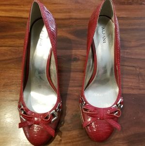 Alfani red faux alligator heels